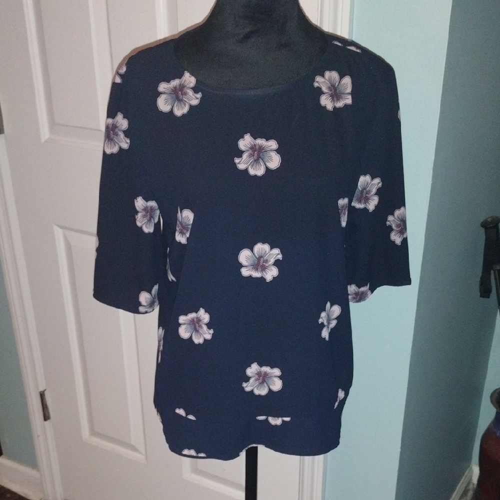 Ann Taylor Blue Boxy 3/4 Sleeve Blouse